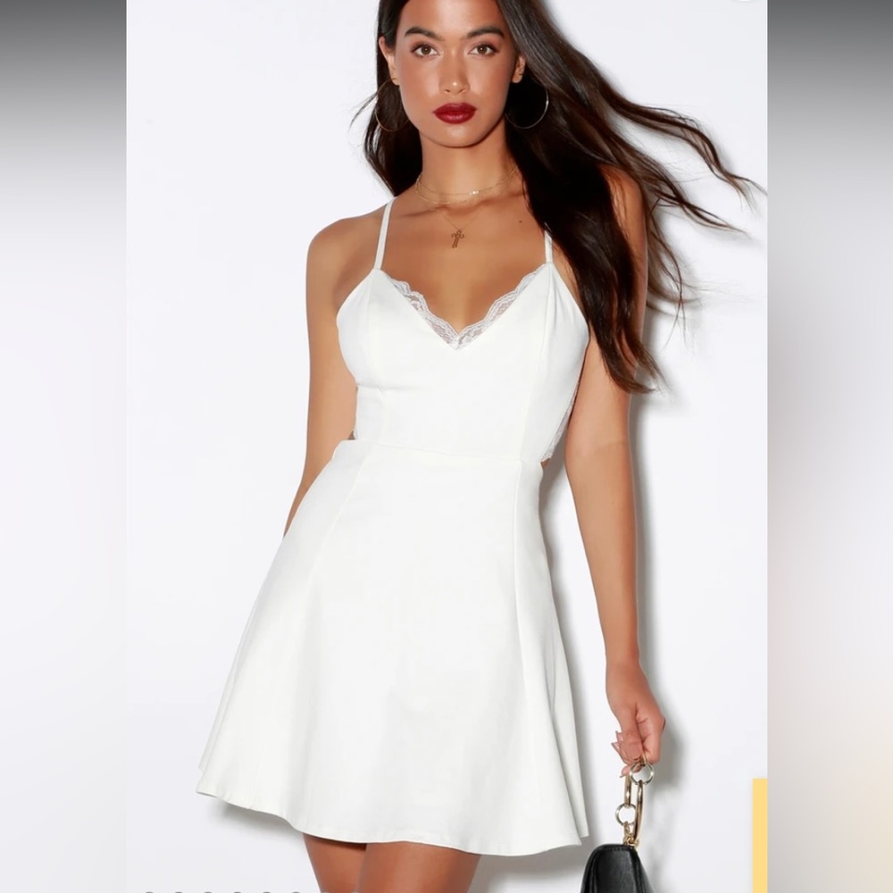 NWT Lulus Lush Perfect Evening Ivory Lace Skater Dress